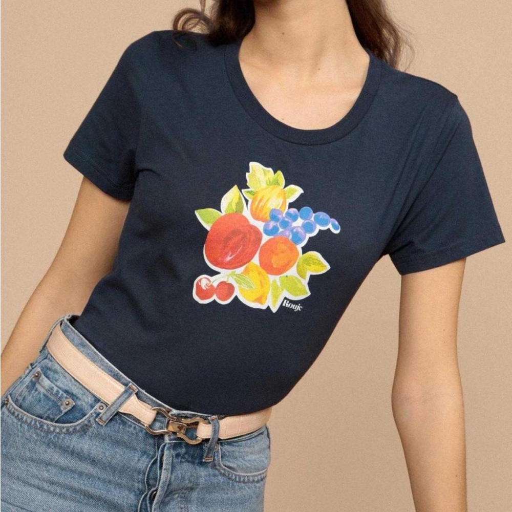 Rouje Ernest Fruit T-Shirt Navy Sz 36 (Small)